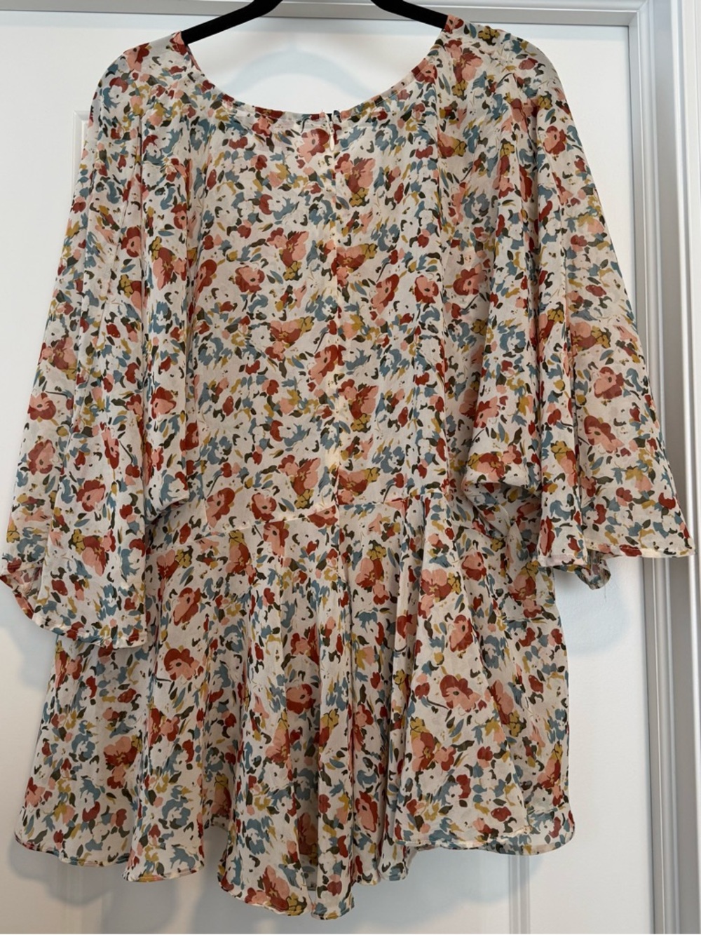 Hayden Cream Floral Peplum Blouse with Rust and Blue Accents - Picture 6 of 7
